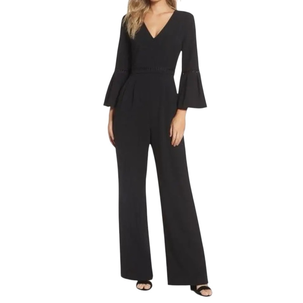 Eliza J Bell Sleeve Wide Leg Black Jumpsuitsuit 16W